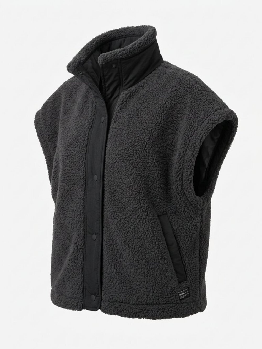 O'NEILL Black Sherpa Fleece Snap Front Cropped Vest size xs